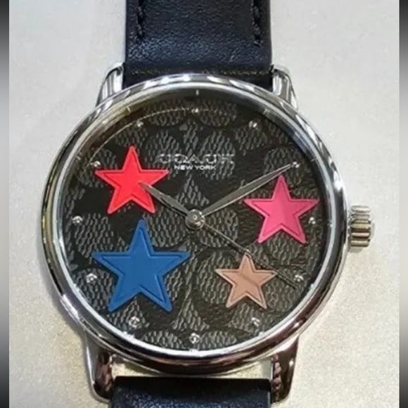 Coach Signature Face Watch With 36mm Black Face With Stars & Black Band - Picture 1 of 5